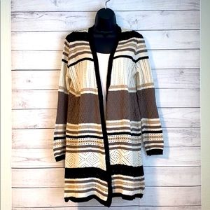 Crochet Striped Long Cardigan Medium